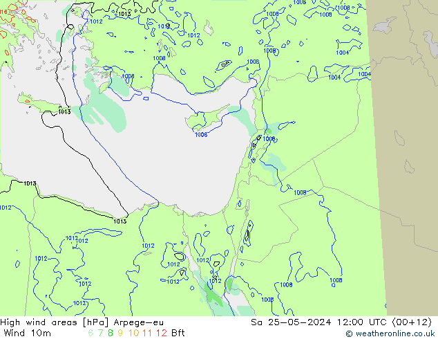 High wind areas Arpege-eu Sa 25.05.2024 12 UTC