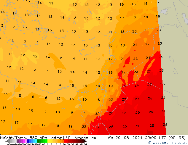 Height/Temp. 850 hPa Arpege-eu Mi 29.05.2024 00 UTC