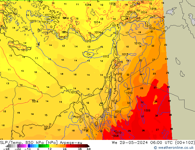 SLP/Temp. 850 hPa Arpege-eu We 29.05.2024 06 UTC