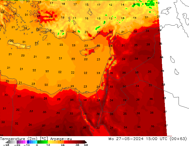 Temperatura (2m) Arpege-eu lun 27.05.2024 15 UTC