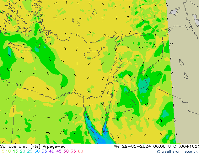 Surface wind Arpege-eu We 29.05.2024 06 UTC