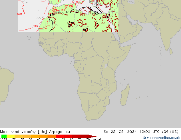 Max. wind velocity Arpege-eu sáb 25.05.2024 12 UTC