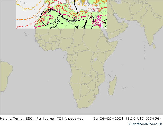 Height/Temp. 850 hPa Arpege-eu  26.05.2024 18 UTC