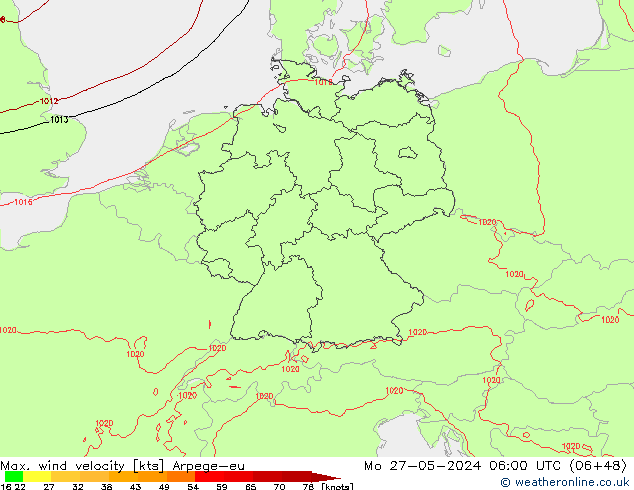 Max. wind snelheid Arpege-eu ma 27.05.2024 06 UTC