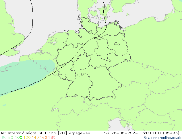 Jet stream/Height 300 hPa Arpege-eu Ne 26.05.2024 18 UTC