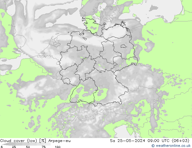 Bewolking (Laag) Arpege-eu za 25.05.2024 09 UTC