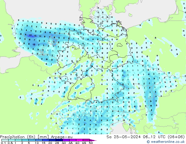 Precipitation (6h) Arpege-eu Sa 25.05.2024 12 UTC