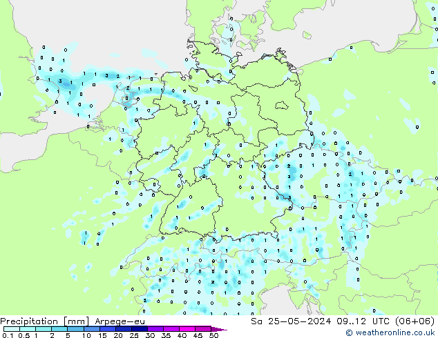 Precipitación Arpege-eu sáb 25.05.2024 12 UTC