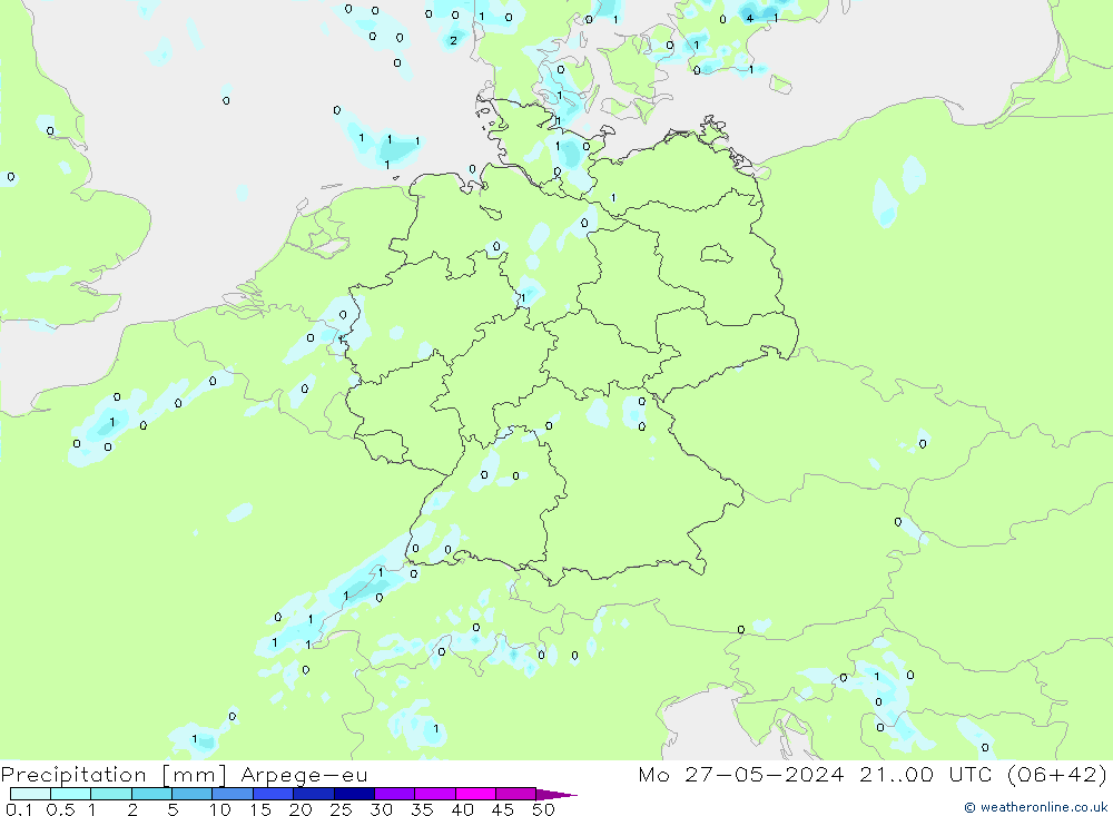 Precipitazione Arpege-eu lun 27.05.2024 00 UTC