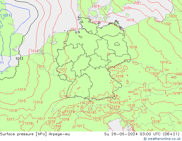Atmosférický tlak Arpege-eu Ne 26.05.2024 03 UTC