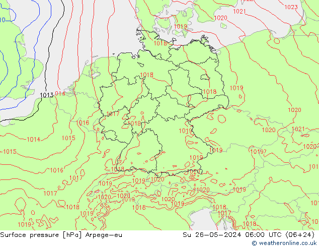 Atmosférický tlak Arpege-eu Ne 26.05.2024 06 UTC