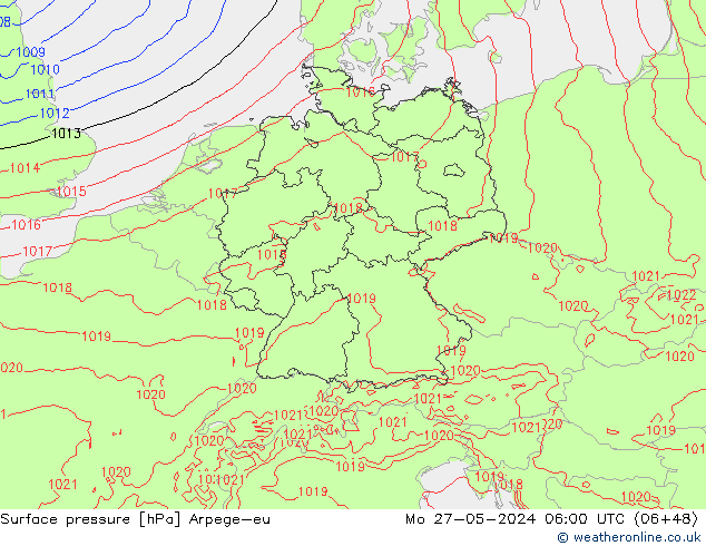 Surface pressure Arpege-eu Mo 27.05.2024 06 UTC