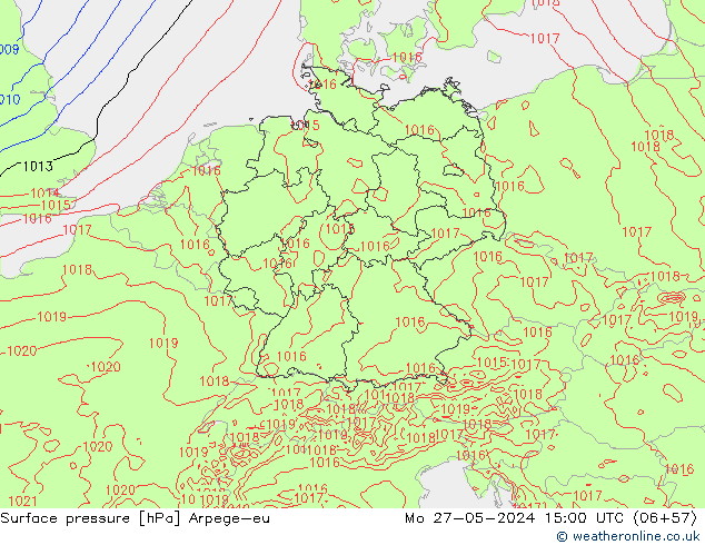 Surface pressure Arpege-eu Mo 27.05.2024 15 UTC