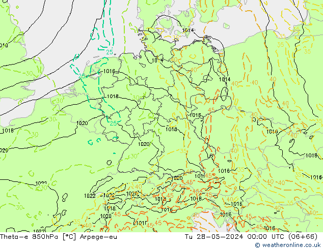 Theta-e 850hPa Arpege-eu mar 28.05.2024 00 UTC