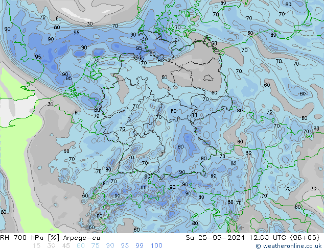 RH 700 hPa Arpege-eu Sa 25.05.2024 12 UTC