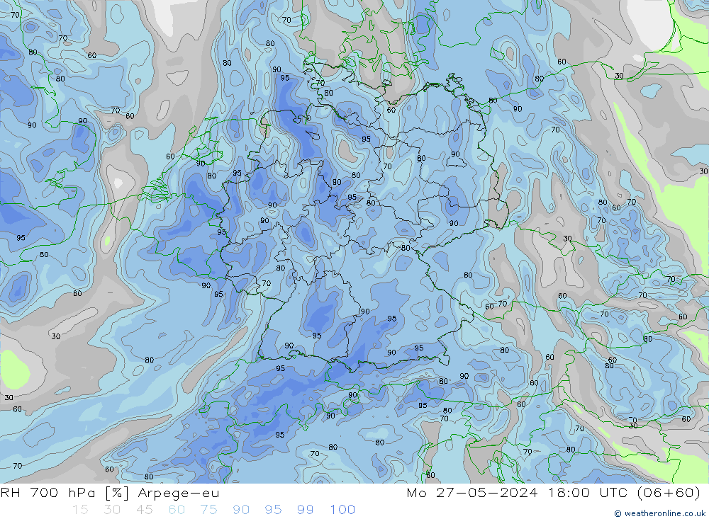 RH 700 hPa Arpege-eu Mo 27.05.2024 18 UTC