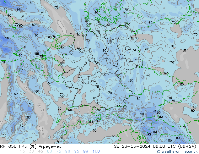 RH 850 гПа Arpege-eu Вс 26.05.2024 06 UTC