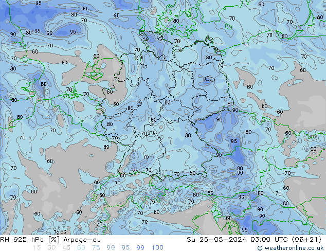 RH 925 hPa Arpege-eu dom 26.05.2024 03 UTC