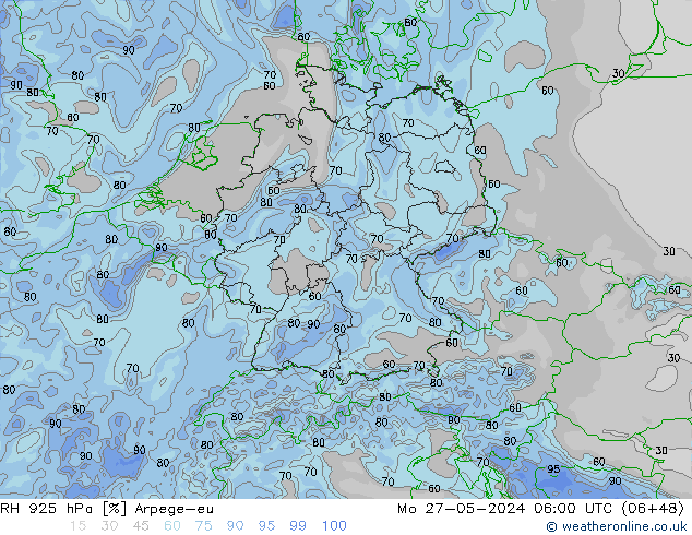 RH 925 hPa Arpege-eu Mo 27.05.2024 06 UTC