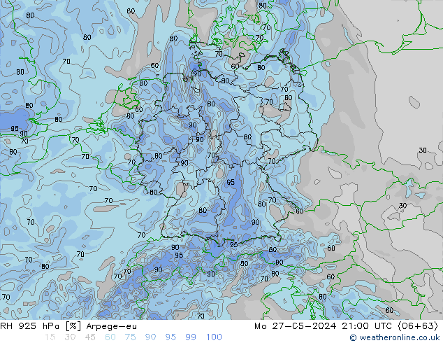 RV 925 hPa Arpege-eu ma 27.05.2024 21 UTC