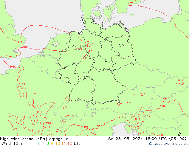 High wind areas Arpege-eu сб 25.05.2024 15 UTC