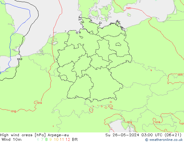 High wind areas Arpege-eu Su 26.05.2024 03 UTC