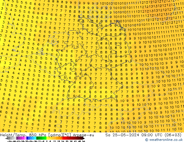 Geop./Temp. 850 hPa Arpege-eu sáb 25.05.2024 09 UTC