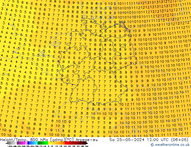 Geop./Temp. 850 hPa Arpege-eu sáb 25.05.2024 12 UTC