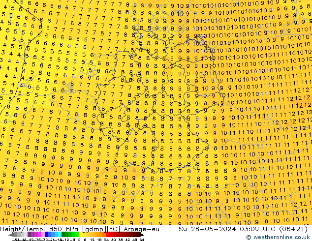 Yükseklik/Sıc. 850 hPa Arpege-eu Paz 26.05.2024 03 UTC