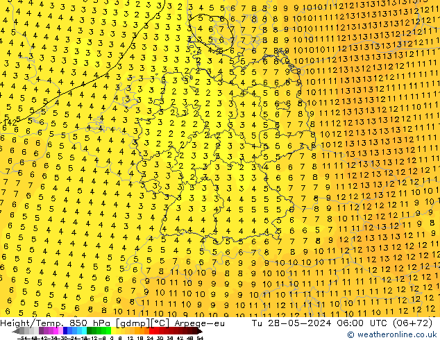 Height/Temp. 850 hPa Arpege-eu  28.05.2024 06 UTC