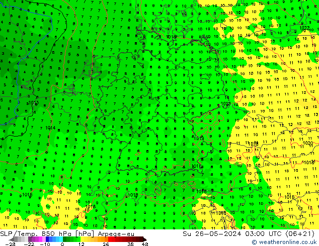 SLP/Temp. 850 hPa Arpege-eu nie. 26.05.2024 03 UTC