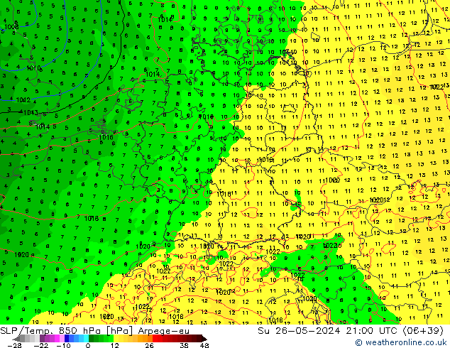 SLP/Temp. 850 hPa Arpege-eu dom 26.05.2024 21 UTC