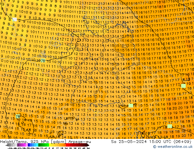 Yükseklik/Sıc. 925 hPa Arpege-eu Cts 25.05.2024 15 UTC