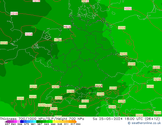 Thck 700-1000 гПа Arpege-eu сб 25.05.2024 18 UTC