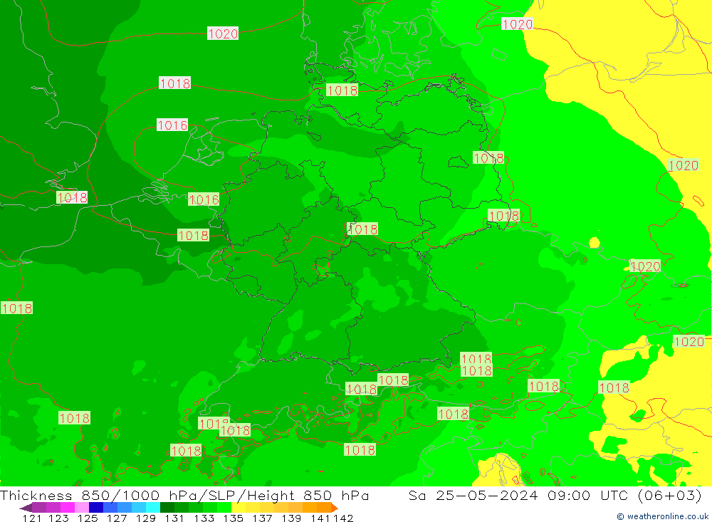 Thck 850-1000 hPa Arpege-eu 星期六 25.05.2024 09 UTC