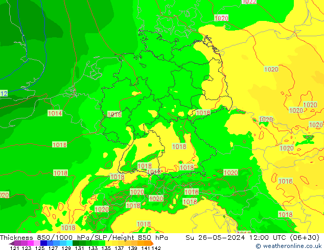 Thck 850-1000 hPa Arpege-eu Su 26.05.2024 12 UTC