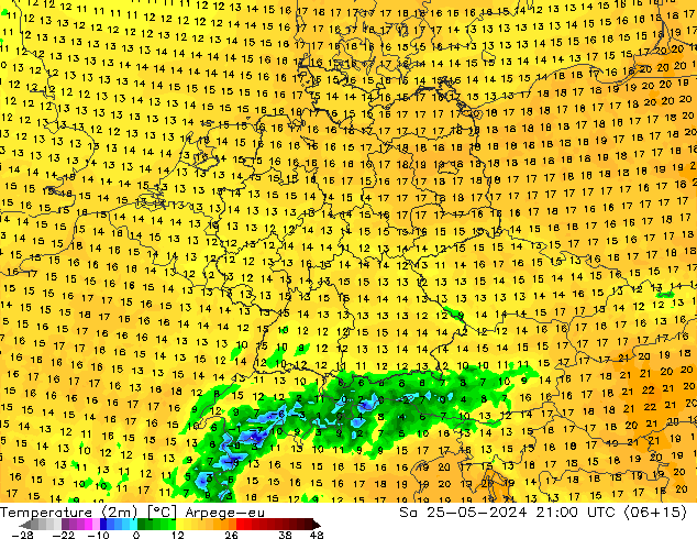 Temperatura (2m) Arpege-eu sáb 25.05.2024 21 UTC