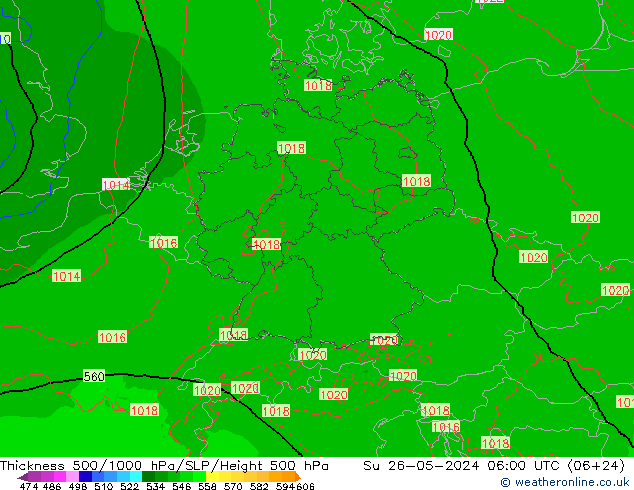 Thck 500-1000hPa Arpege-eu 星期日 26.05.2024 06 UTC