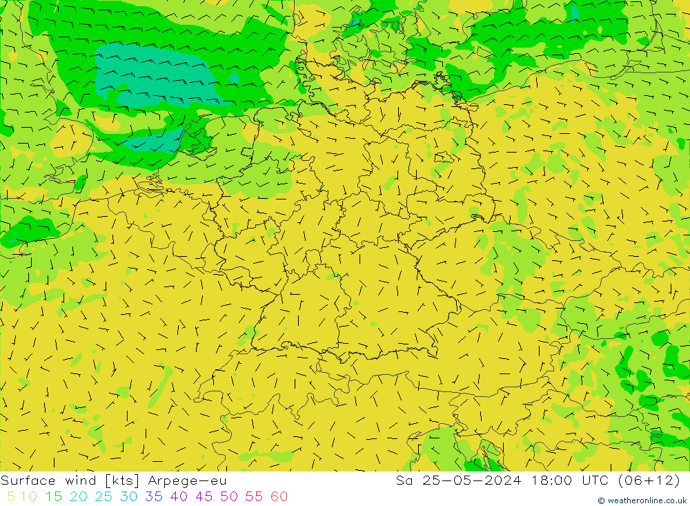 风 10 米 Arpege-eu 星期六 25.05.2024 18 UTC
