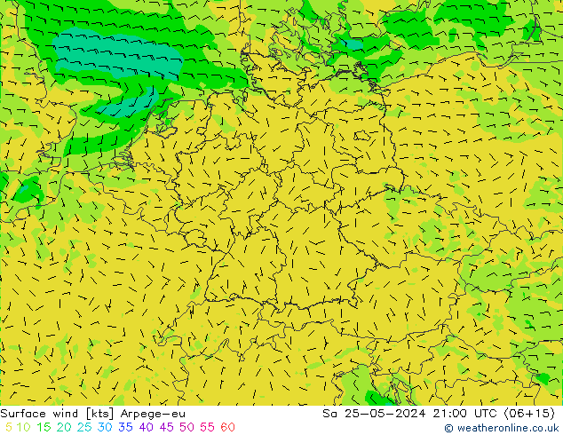 Vento 10 m Arpege-eu sab 25.05.2024 21 UTC