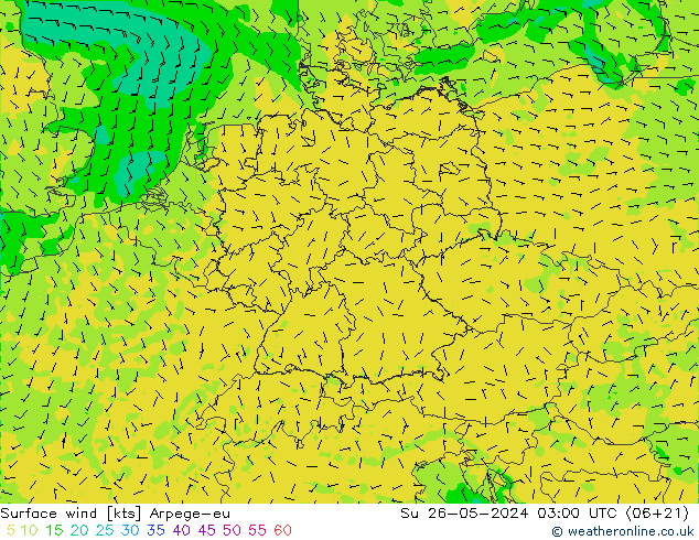 Viento 10 m Arpege-eu dom 26.05.2024 03 UTC