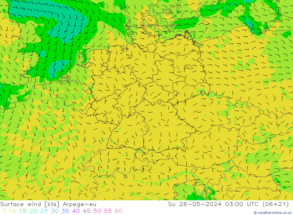 ветер 10 m Arpege-eu Вс 26.05.2024 03 UTC