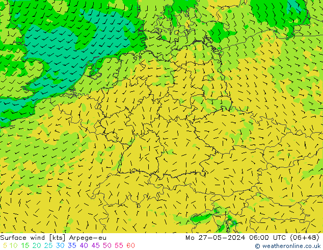 ветер 10 m Arpege-eu пн 27.05.2024 06 UTC