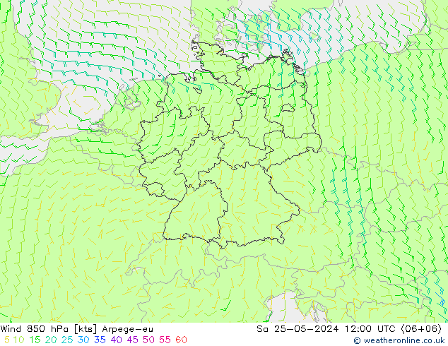 Wind 850 hPa Arpege-eu Sa 25.05.2024 12 UTC