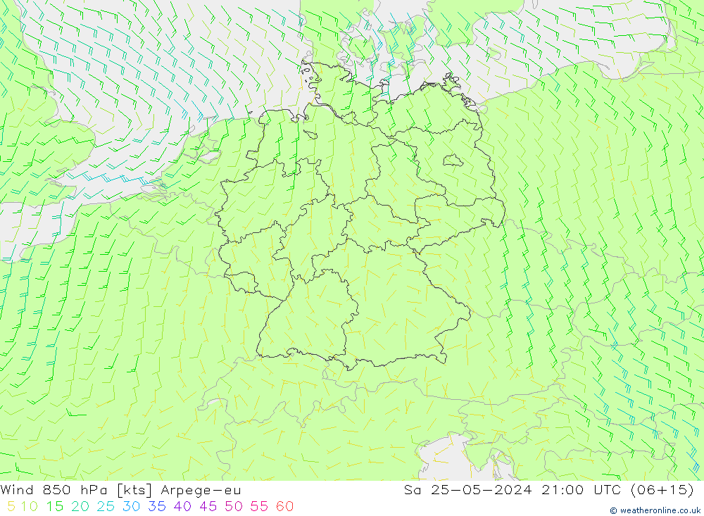 wiatr 850 hPa Arpege-eu so. 25.05.2024 21 UTC