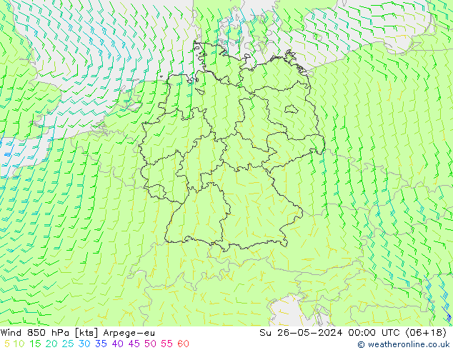 Wind 850 hPa Arpege-eu So 26.05.2024 00 UTC