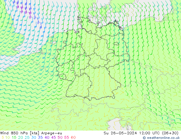 Vento 850 hPa Arpege-eu Dom 26.05.2024 12 UTC