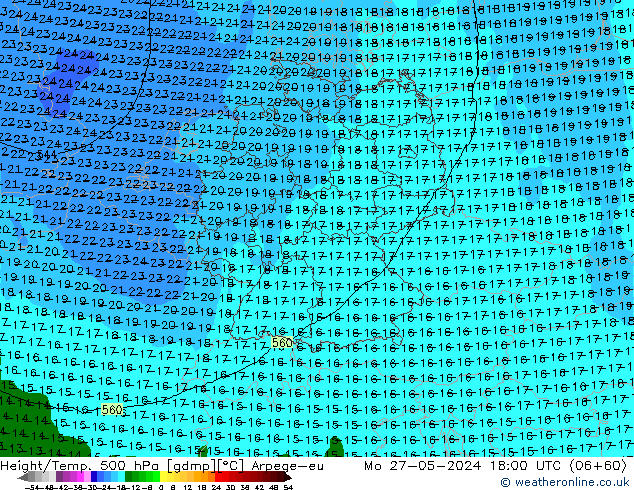 Height/Temp. 500 hPa Arpege-eu Po 27.05.2024 18 UTC