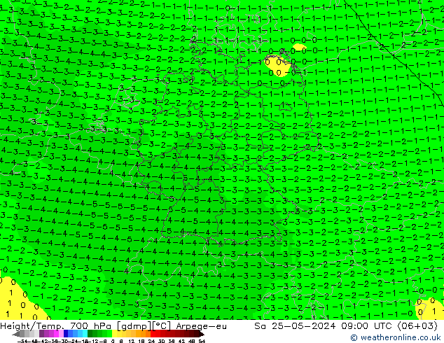 Height/Temp. 700 гПа Arpege-eu сб 25.05.2024 09 UTC