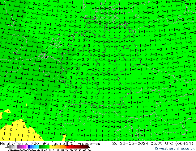 Yükseklik/Sıc. 700 hPa Arpege-eu Paz 26.05.2024 03 UTC